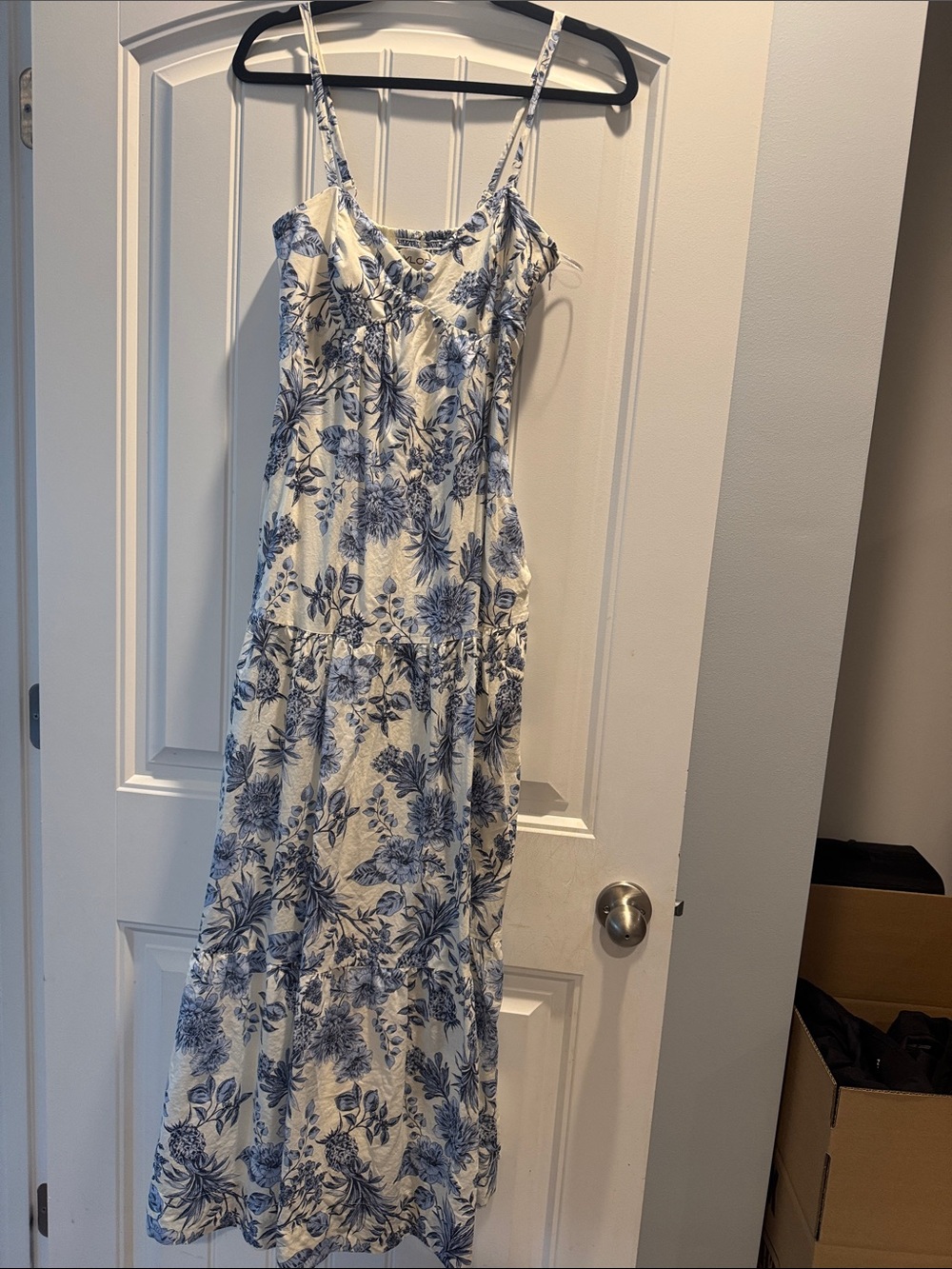 Taylor Blue Floral Spaghetti-Strap Maxi Dress